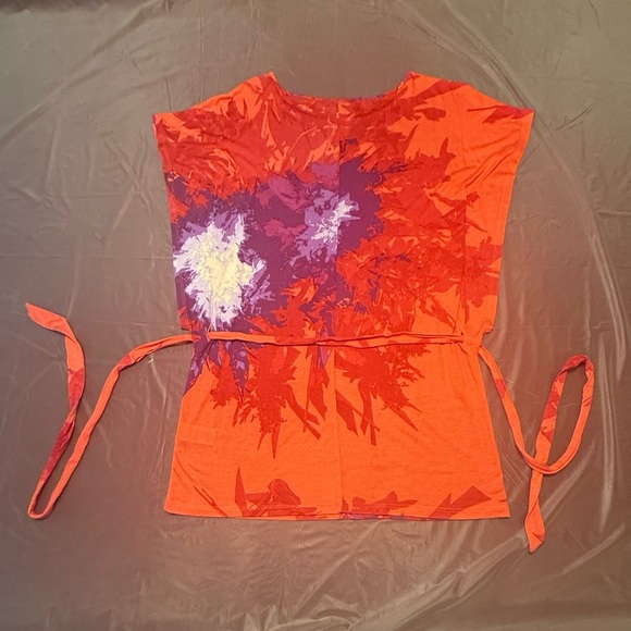 C&C California Orange/Purple Tie Dye Tie Front Tunic Blouse Size XS MSRP $128 - Picture 2 of 7